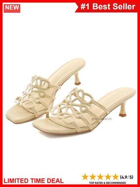 Woven Square Toe Kitten Heel Slingback Sandals